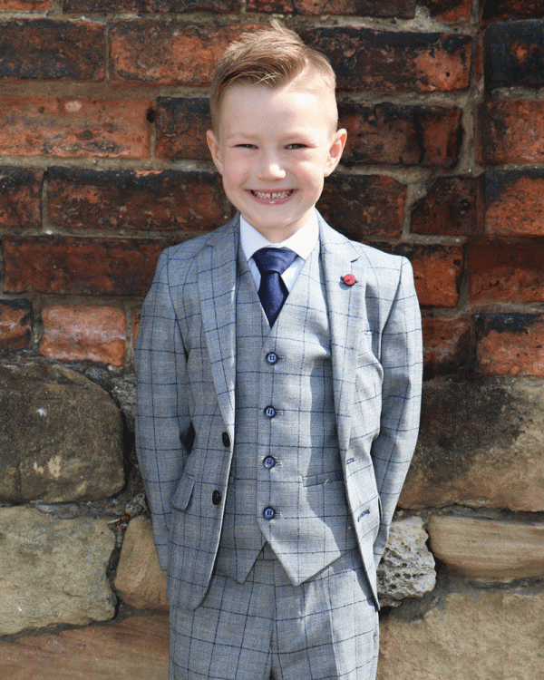 To Hire, Boys Bennetti Navy/Grey Check Jacket Suit (full outfit) - Image 4