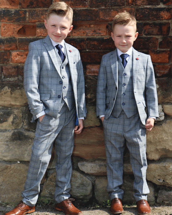 To Hire, Boys Bennetti Navy/Grey Check Jacket Suit (full outfit)