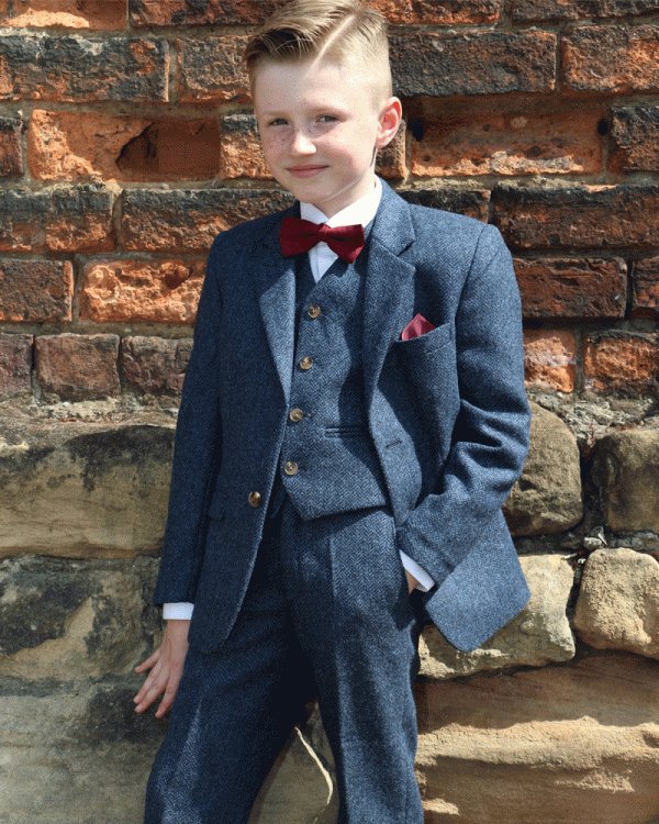 To Hire, Boys Torre Blue Herringbone 100% wool Tweed Suit (full outfit) - Image 3