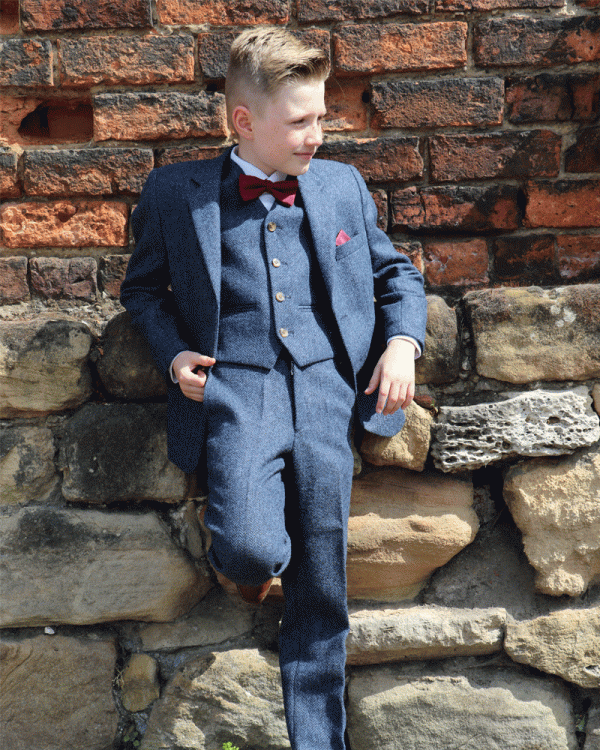 To Hire, Boys Torre Blue Herringbone 100% wool Tweed Suit (full outfit) - Image 2