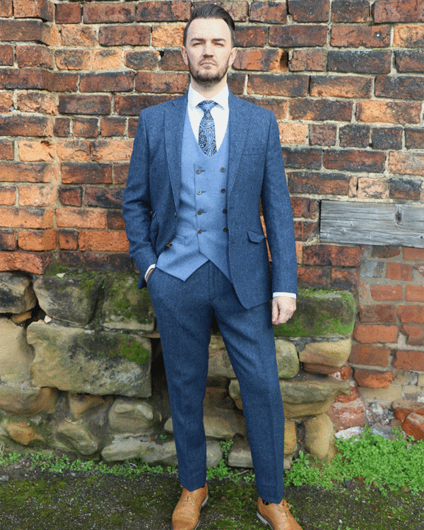 To Hire, Torre Blue Herringbone Tweed suit (full outfit)