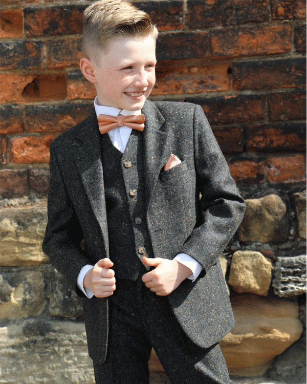 To Hire, Boys Torre Charcoal 100% wool Tweed Suit (full outfit) - Image 2