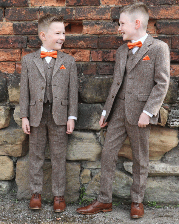 To Hire, Boys Torre Brown 100% wool Tweed Suit (full outfit)