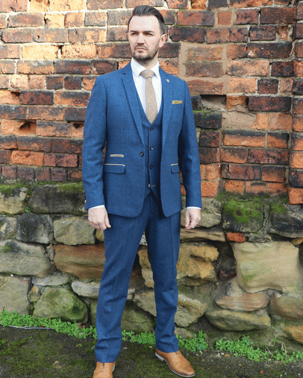Marc Darcy Dion Blue Check Tweed Trousers - Image 2