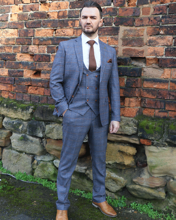 Marc Darcy Jenson Grey/Tan Checked 3pc Suit