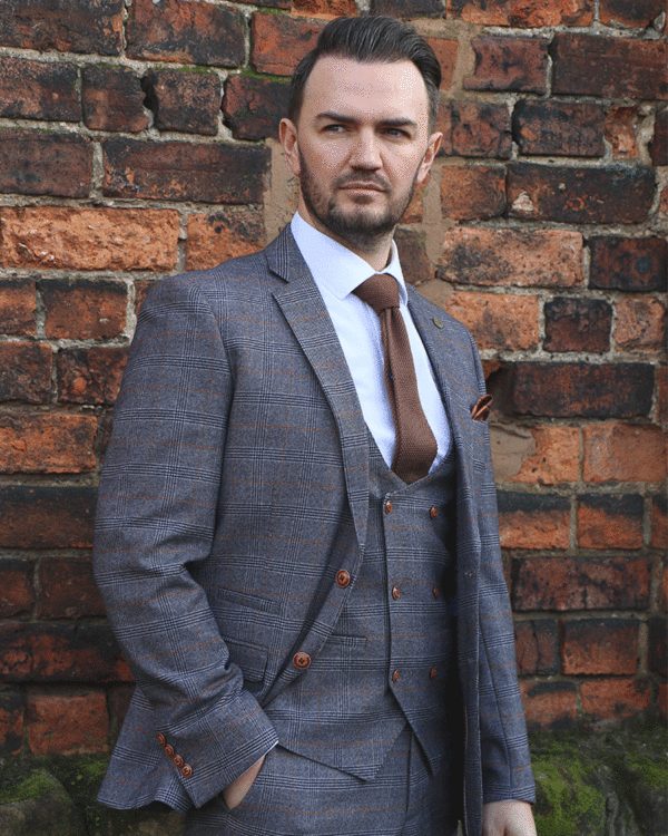 Marc Darcy Jenson Grey/Tan Checked 3pc Suit - Image 2