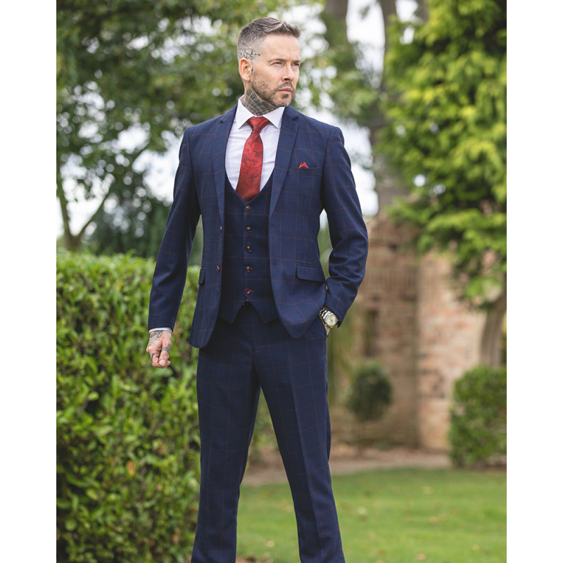 To Hire Marc Darcy Edinson Navy Wine Check (full outfit) - Image 4