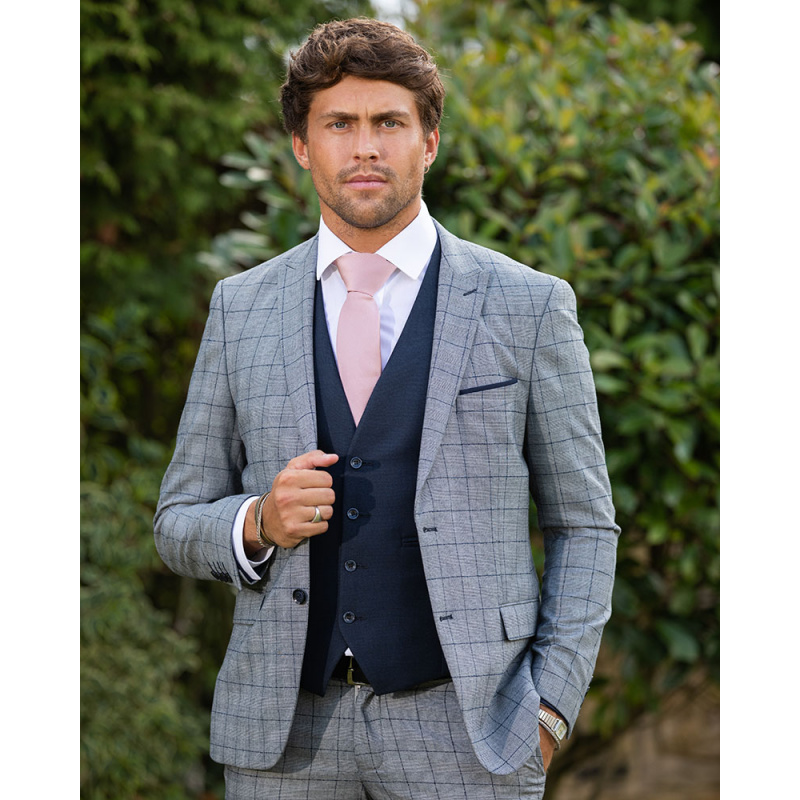 To Hire, Maradona Grey Navy Check 3pc suit - Image 2