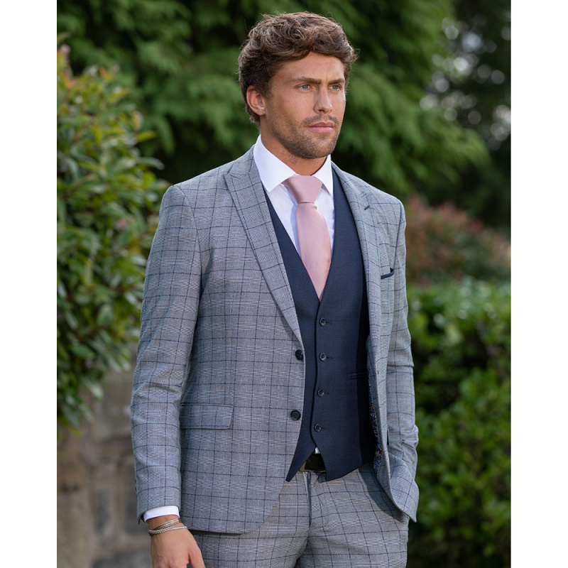 To Hire, Maradona Grey Navy Check 3pc suit - Image 4