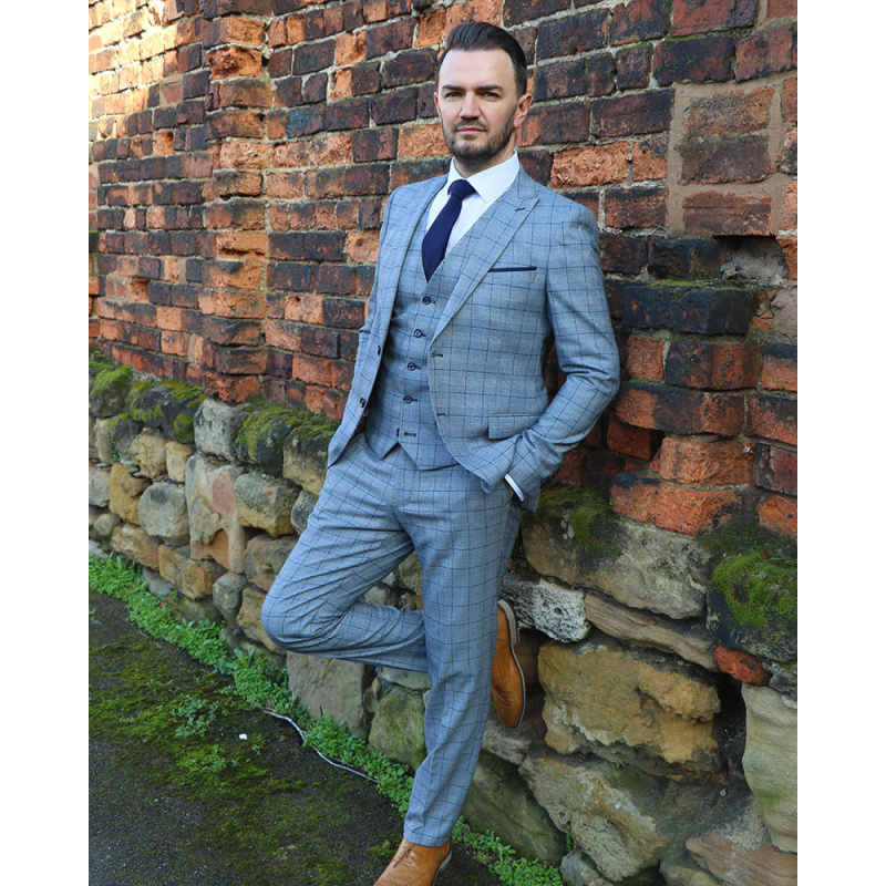 To Hire, Maradona Grey Navy Check 3pc suit - Image 3