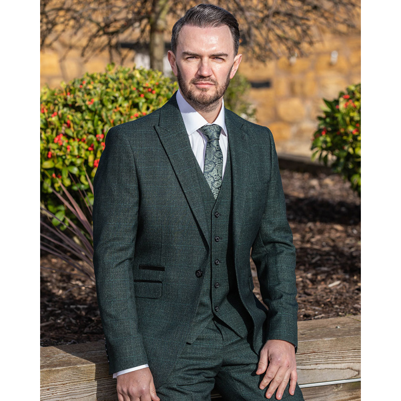 Cavani Caridi Olive Checked 3pc Suit - Image 3