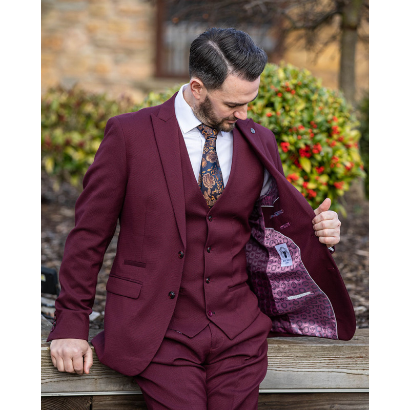 Marc Darcy Max Wine Plain 3pc Suit - Image 5