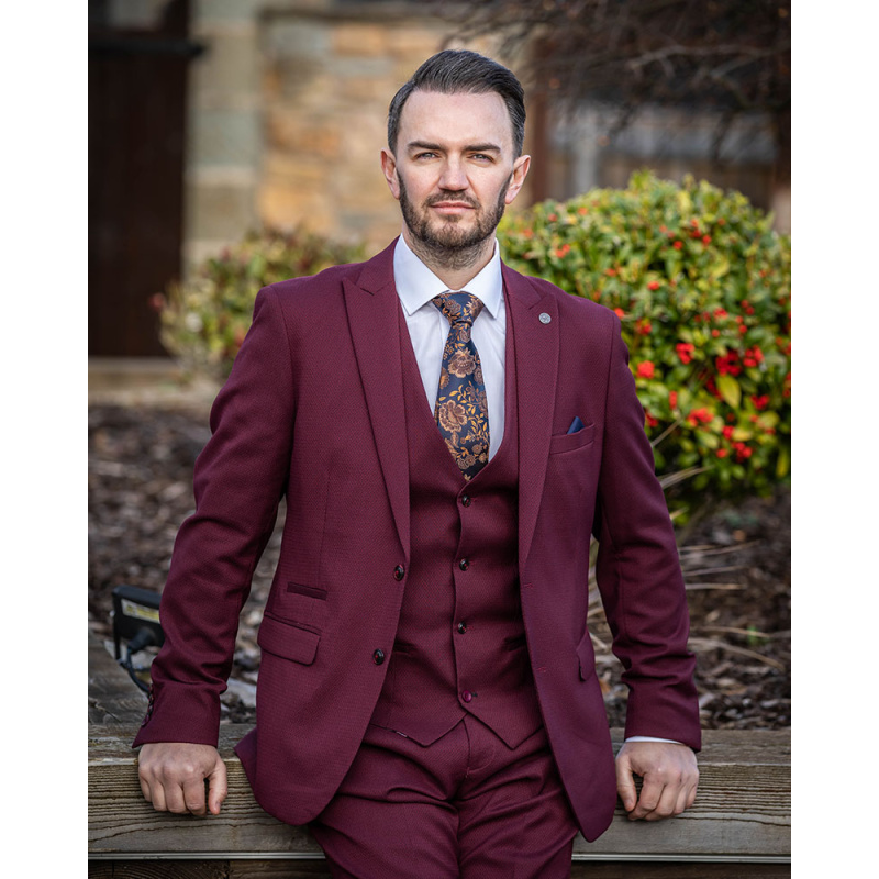 Marc Darcy Max Wine Plain 3pc Suit - Image 4