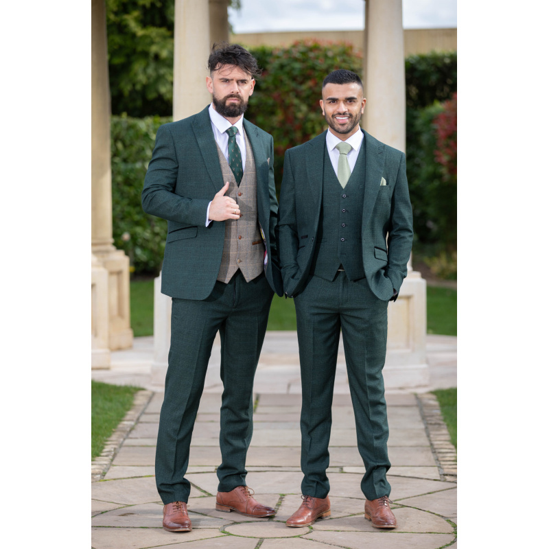 Cavani Caridi Olive Checked 3pc Suit - Image 5