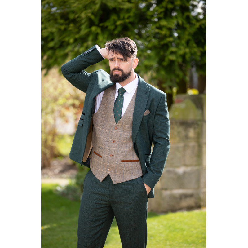 Cavani Caridi Olive Checked 3pc Suit - Image 7