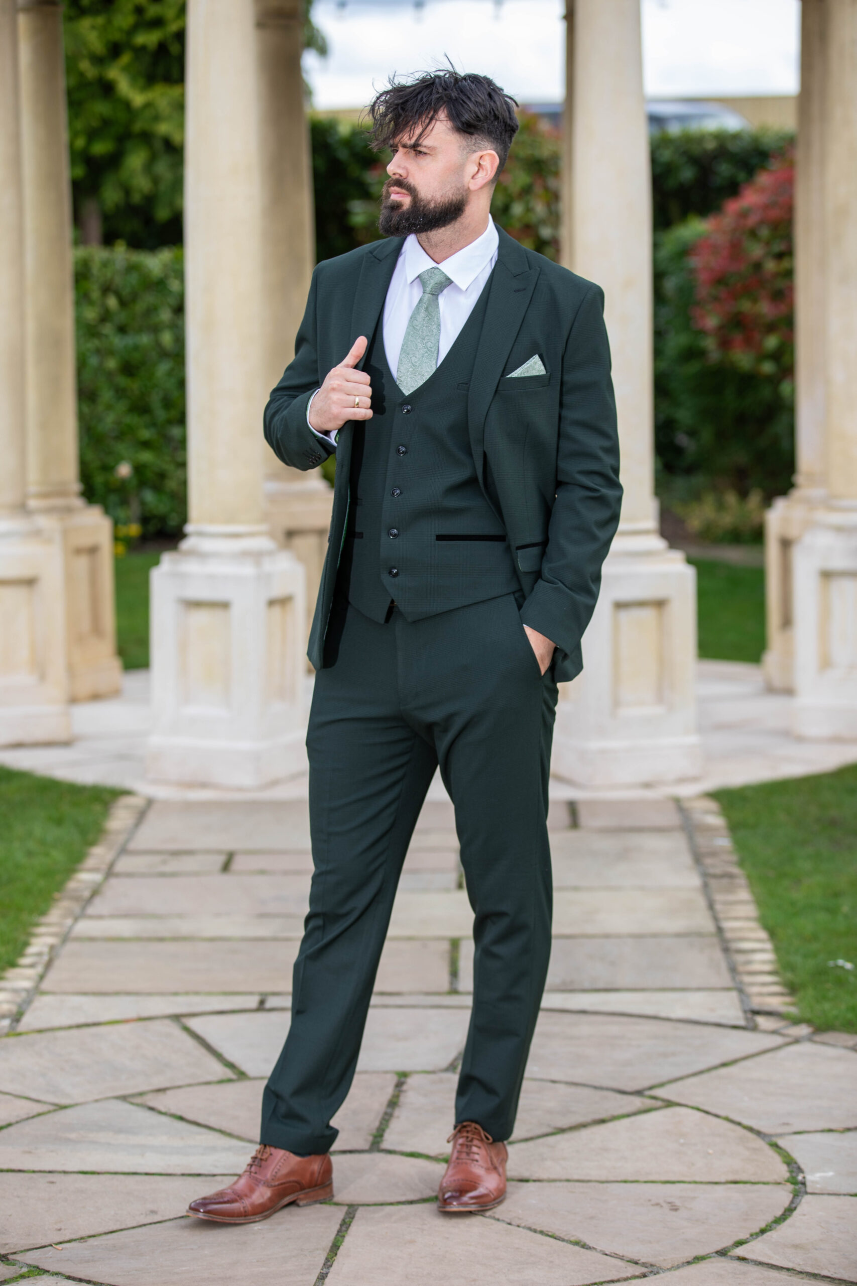 To Hire Cavani Caridi Olive Checked Suit full outfit